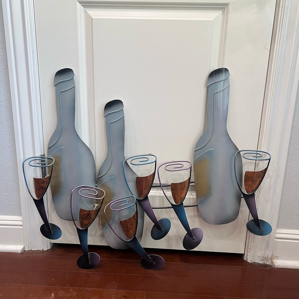Metal Wine Bottle and Glass Wall Art